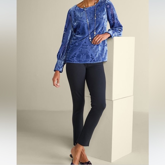 🆕Soft Surroundings Vanetta Velvet Top Sapphire Blue Velvet Floral Top 1X NWT - Picture 4 of 16